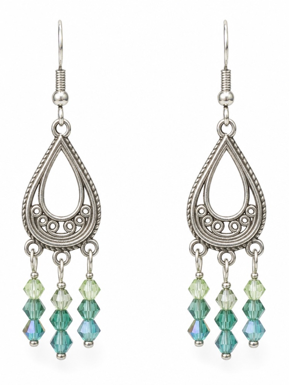 Dragonfly Green Chandelier Earrings with Filigree Design